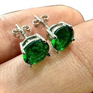 Emerald Earrings Sterling Silver 925 Round Stud Earrings for Women lab-created